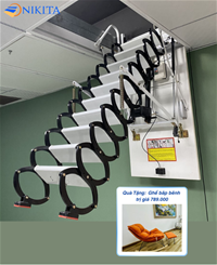 Cầu thang xếp điều khiển điện cơ âm trần mẫu mới Nikita NKT-AUT3700