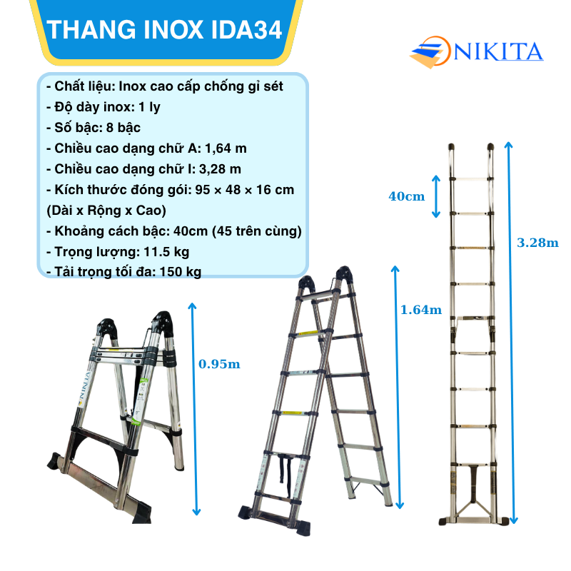 THANG RÚT ĐÔI INOX CHỮ A NIKITA IDA34